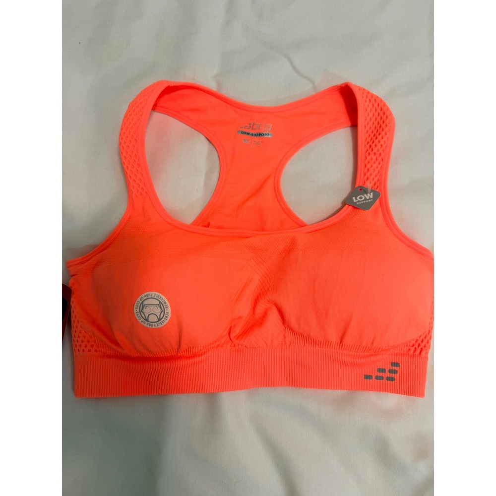 BCG Women Neon Orange Low Support Sports Bra Removable Push Up Cups XL NWT
